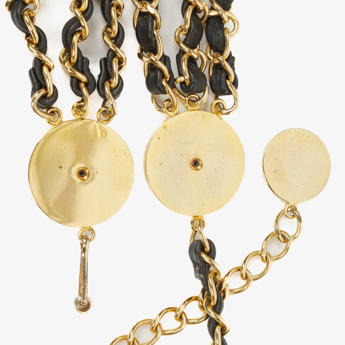 Chanel Gold Chain And Black Leather Coin Belt