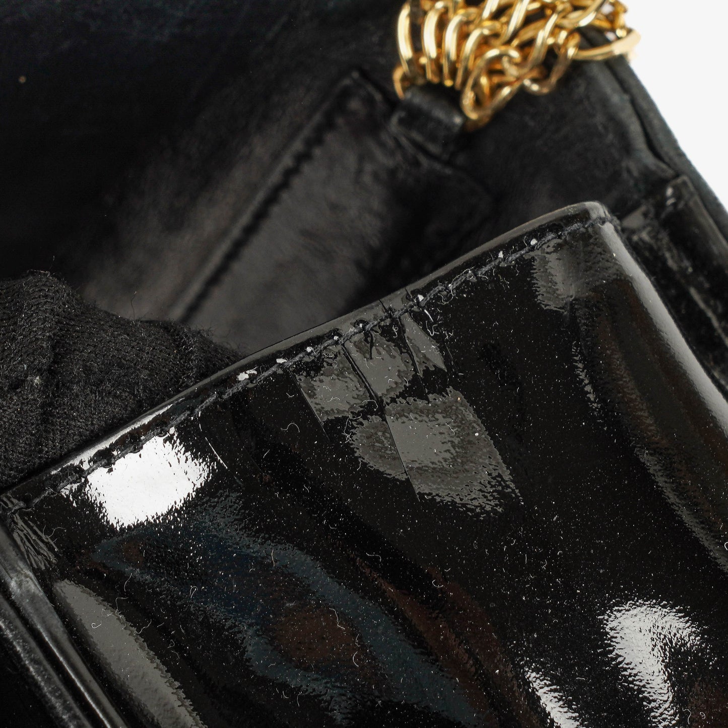 Chanel CC Black Patent Leather Multi Chain Shoulder Bag