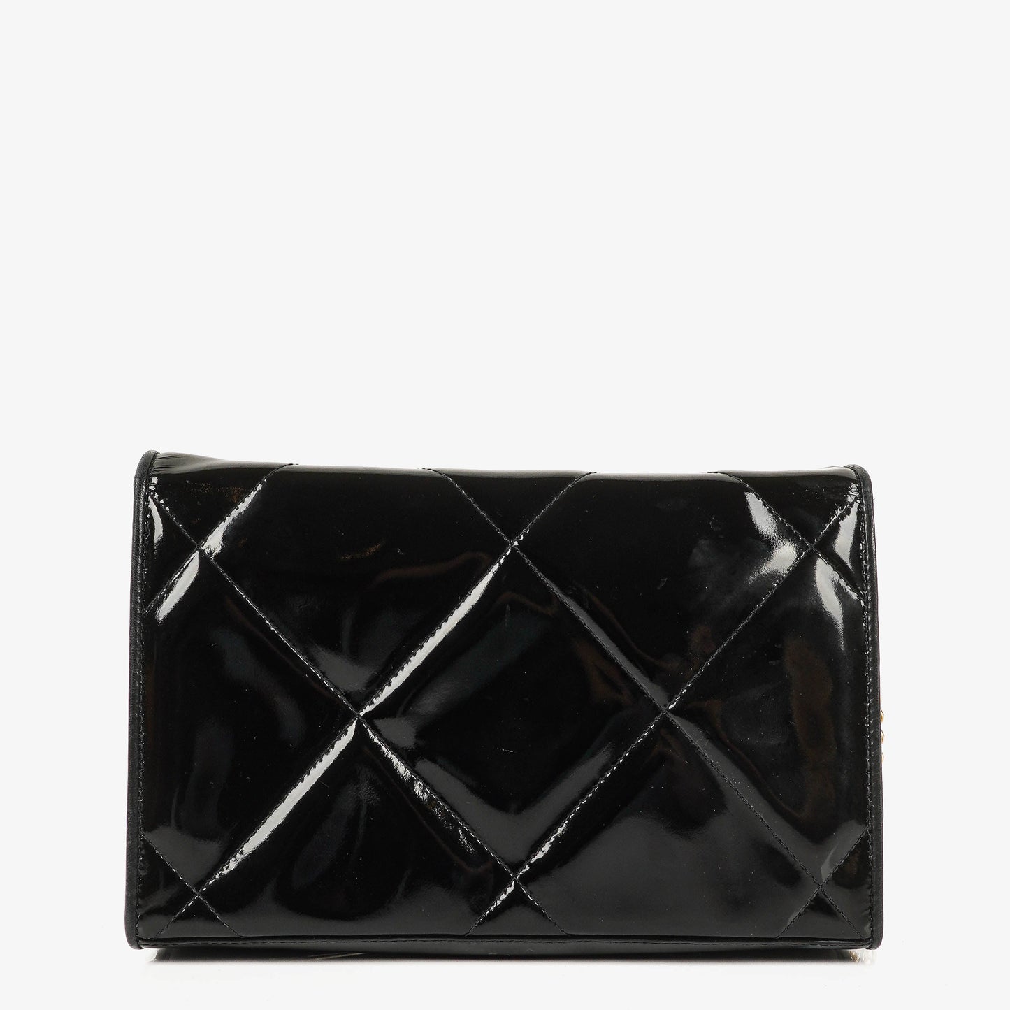 Chanel CC Black Patent Leather Multi Chain Shoulder Bag