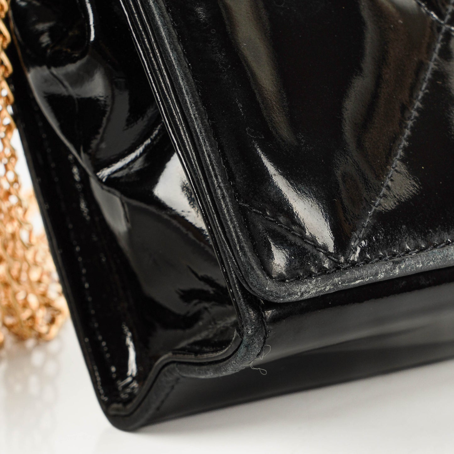 Chanel CC Black Patent Leather Multi Chain Shoulder Bag