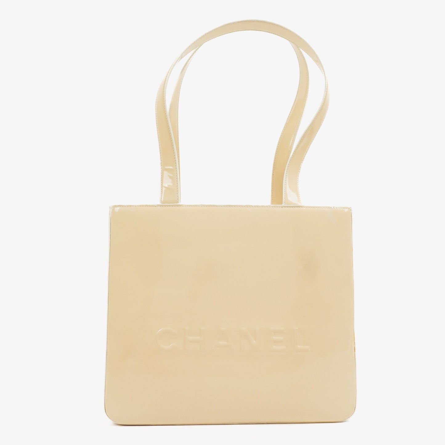 Chanel  Beige Patent Leather CC Tote Shoulder Bag