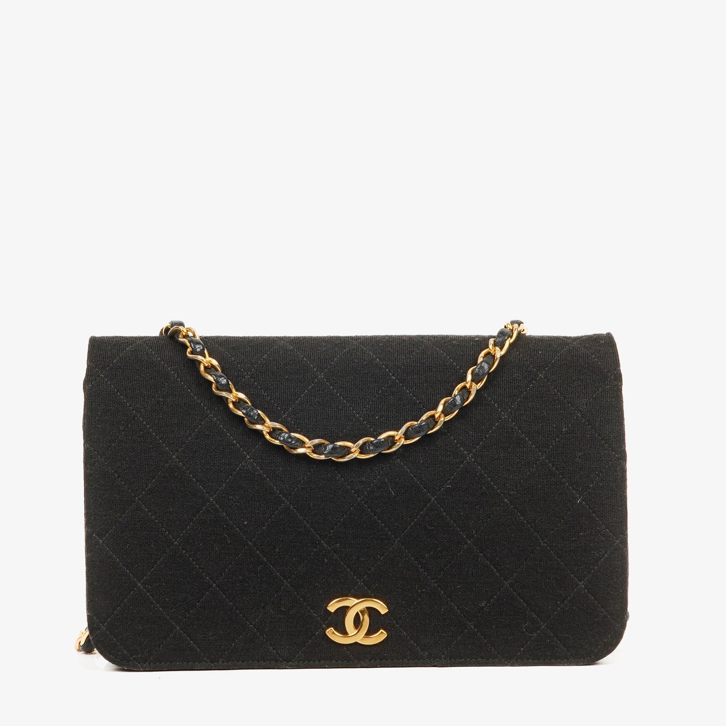 Chanel Classic Full Flap Bag Black Quilted Jersey With 24K Gold-Plated Hardware