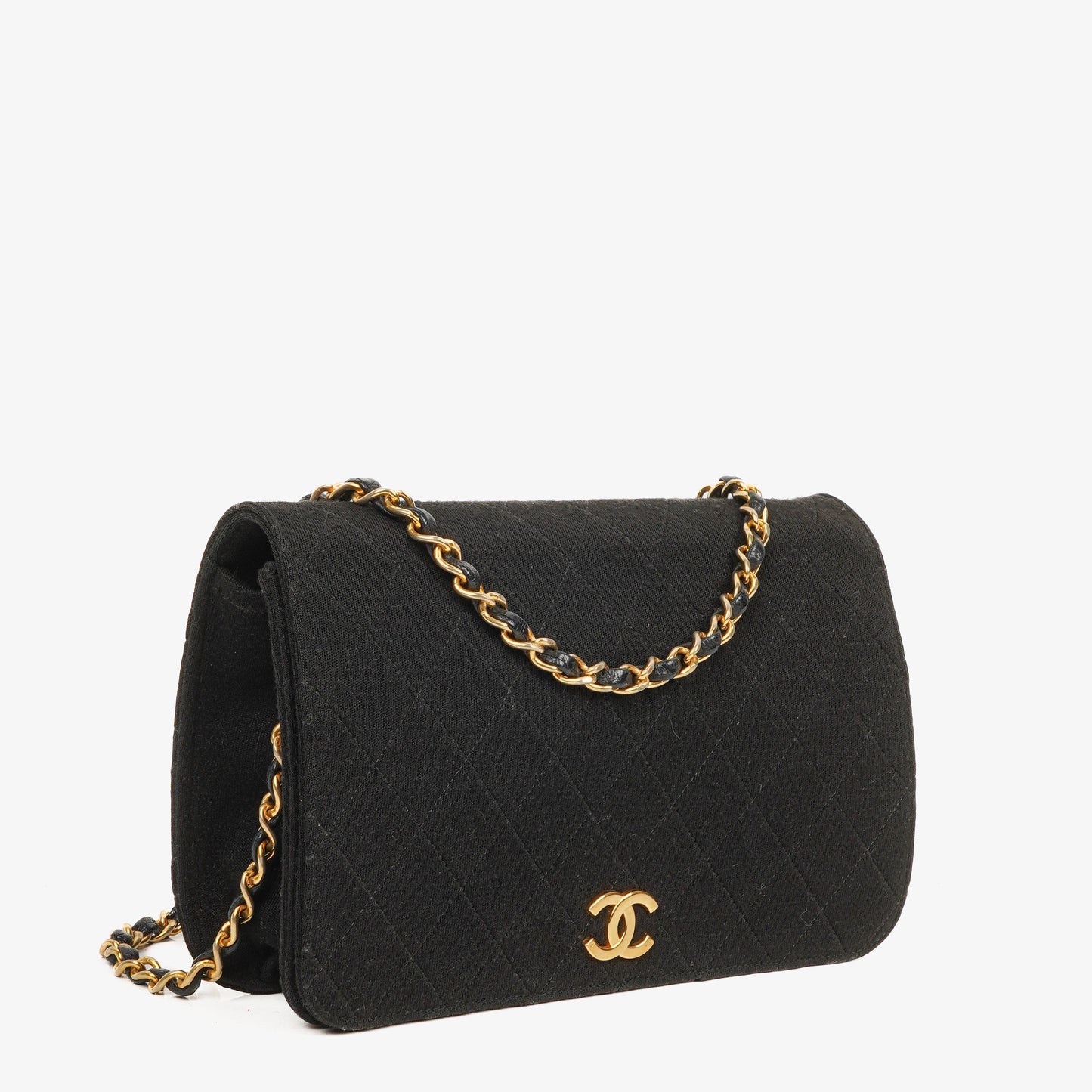 Chanel Classic Full Flap Bag Black Quilted Jersey With 24K Gold-Plated Hardware