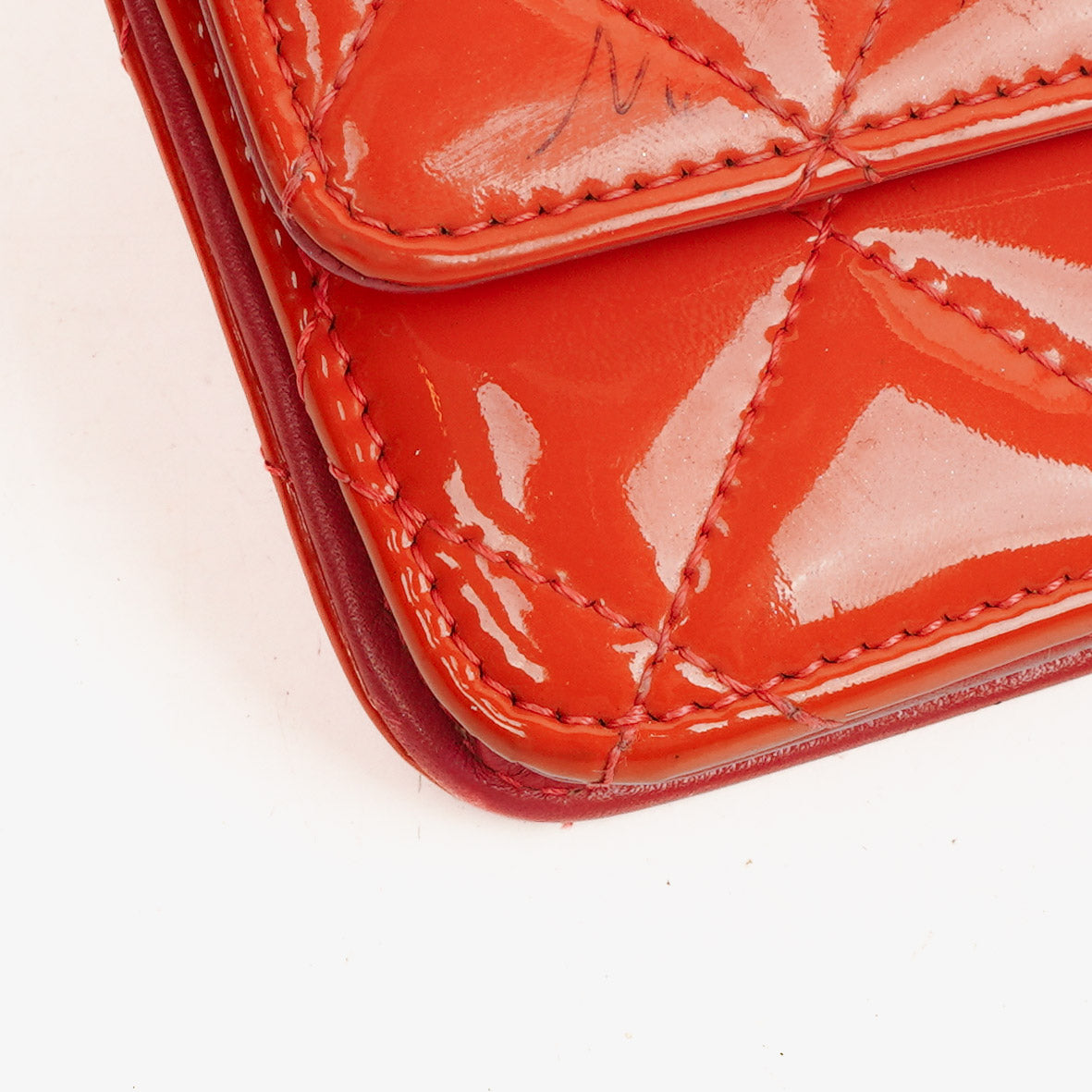 Chanel Wallet On Chain WOC Orange Quilted Patent Leather With Pink CC Logo And Silver Hardware