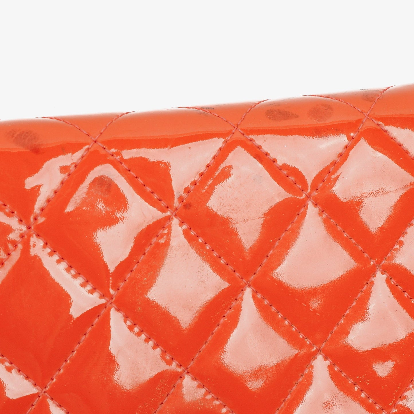 Chanel Wallet On Chain WOC Orange Quilted Patent Leather With Pink CC Logo And Silver Hardware