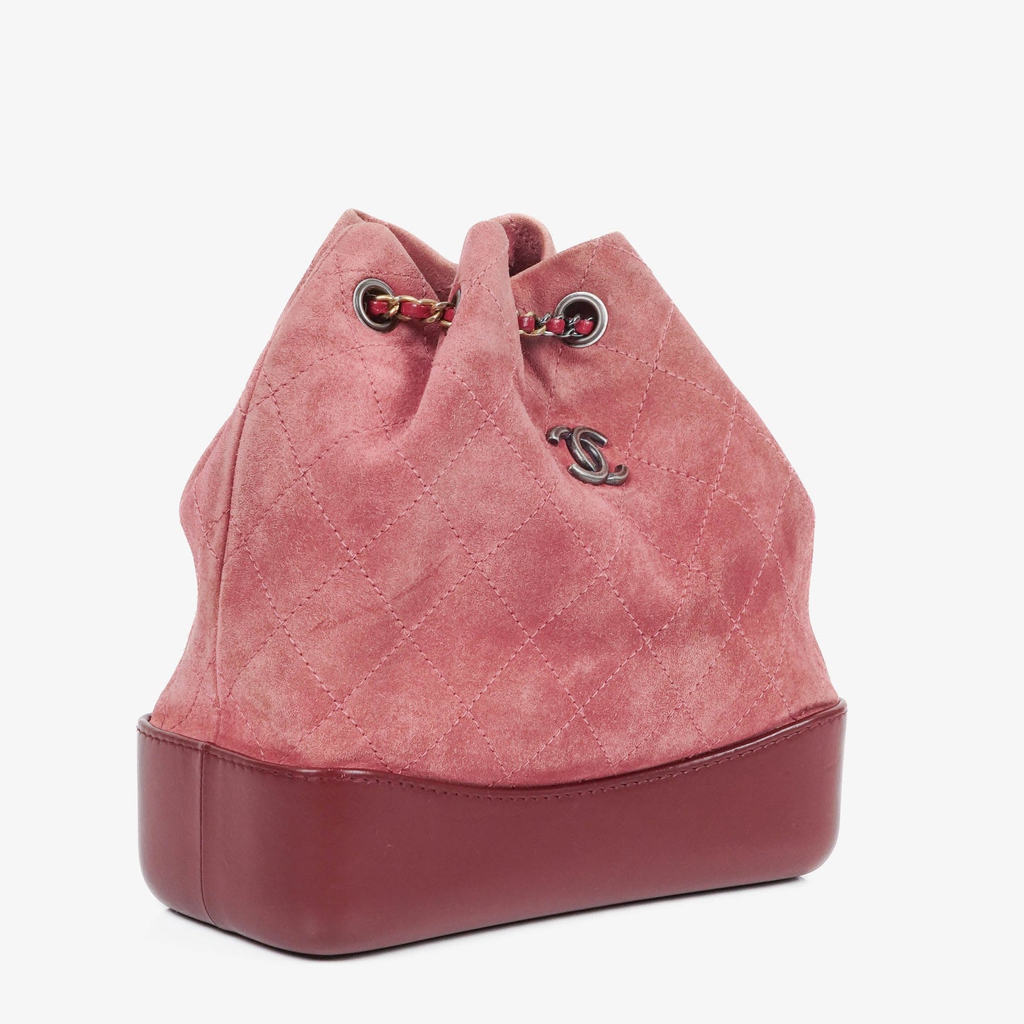 Chanel Quilted Suede Small Gabrielle Bucket Bag With Gold-Tone, Silver And Aged Silver Hardware
