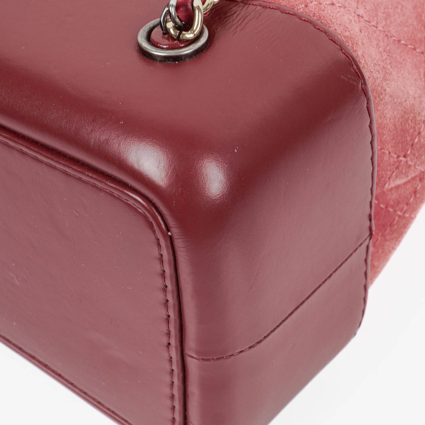 Chanel Quilted Suede Small Gabrielle Bucket Bag With Gold-Tone, Silver And Aged Silver Hardware