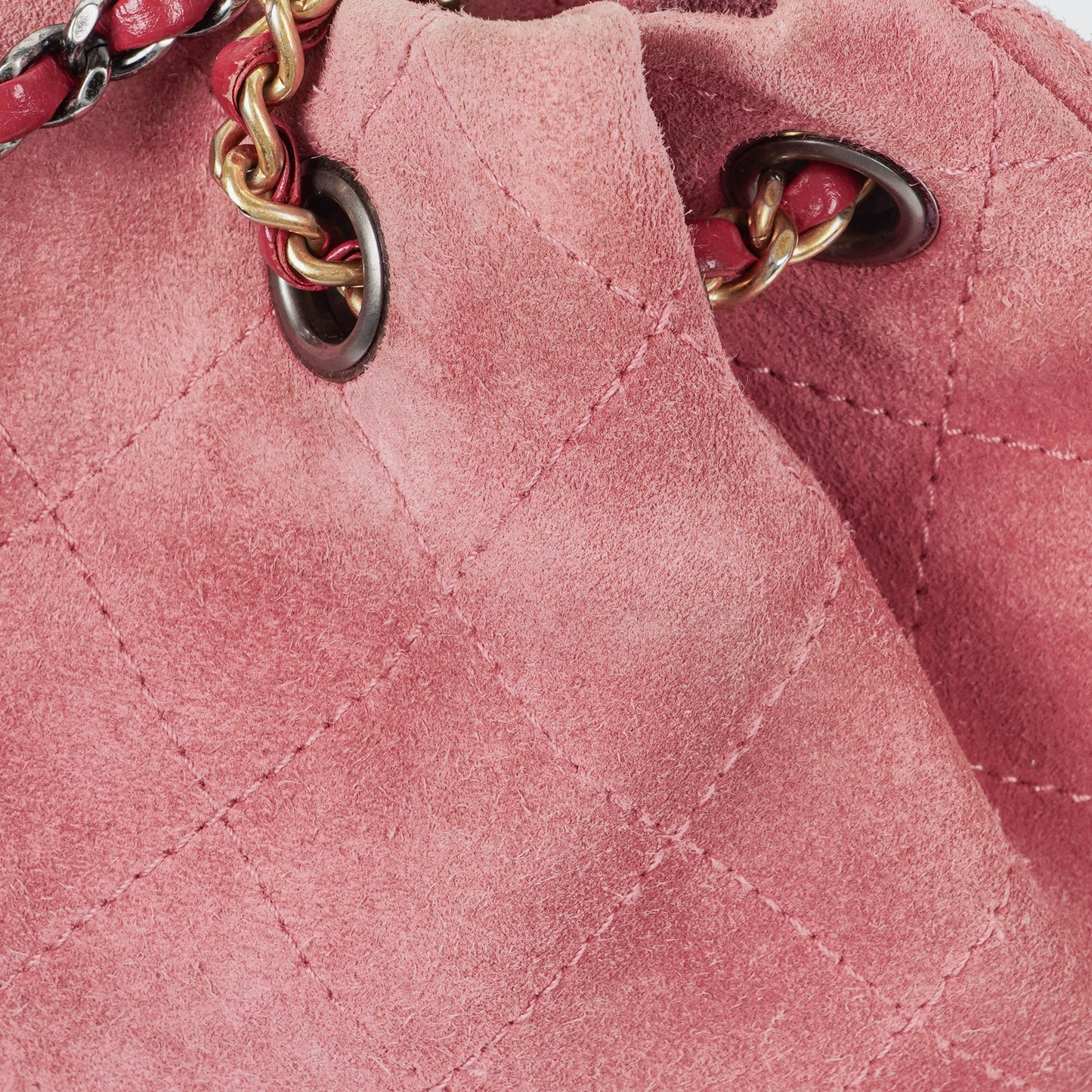 Chanel Quilted Suede Small Gabrielle Bucket Bag With Gold-Tone, Silver And Aged Silver Hardware