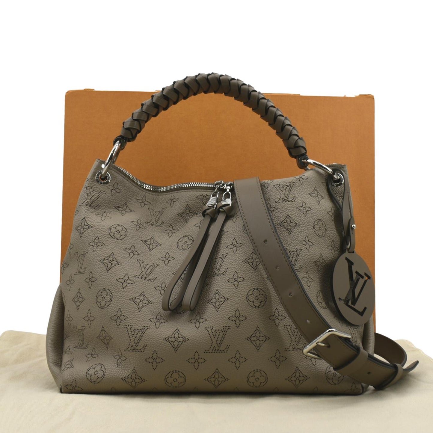 LOUIS VUITTON Beaubourg Mahina MM Leather Hobo Shoulder Bag Galet