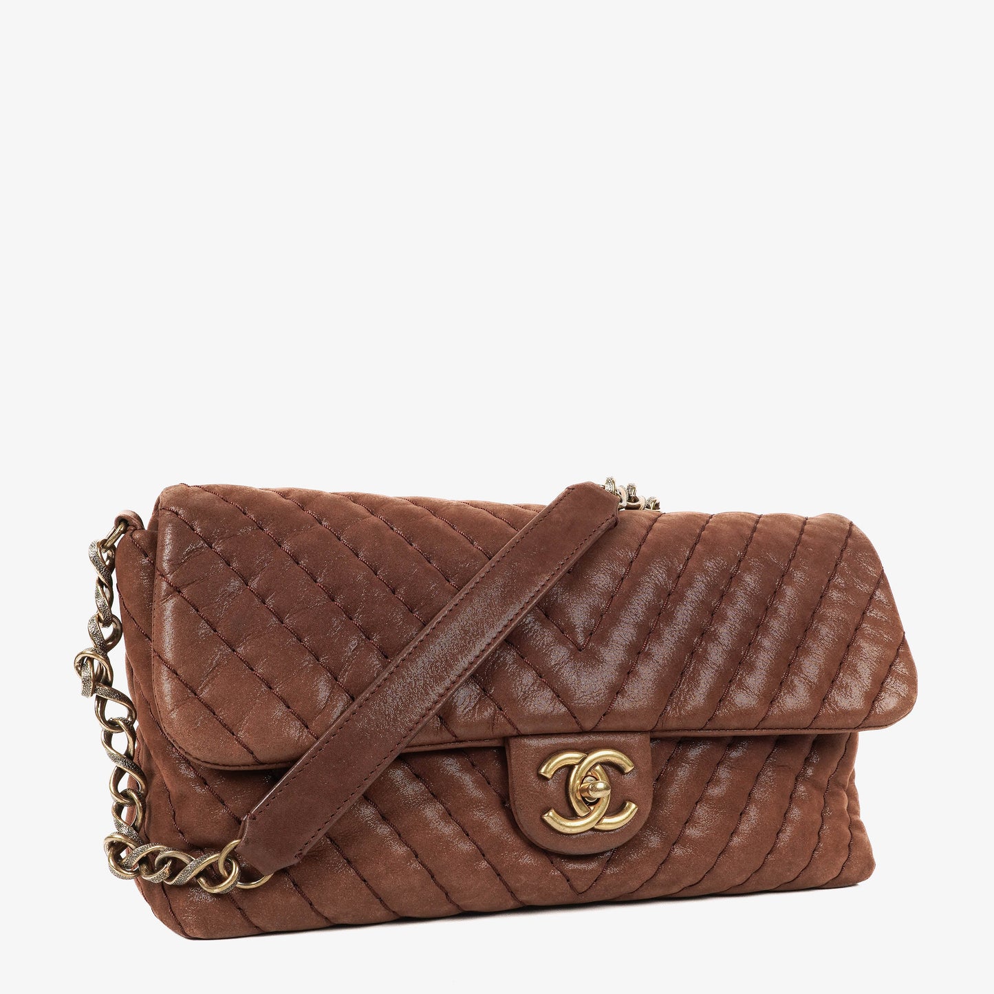 Chanel Surpique Chevron Iridescent Calfskin Flap Bag