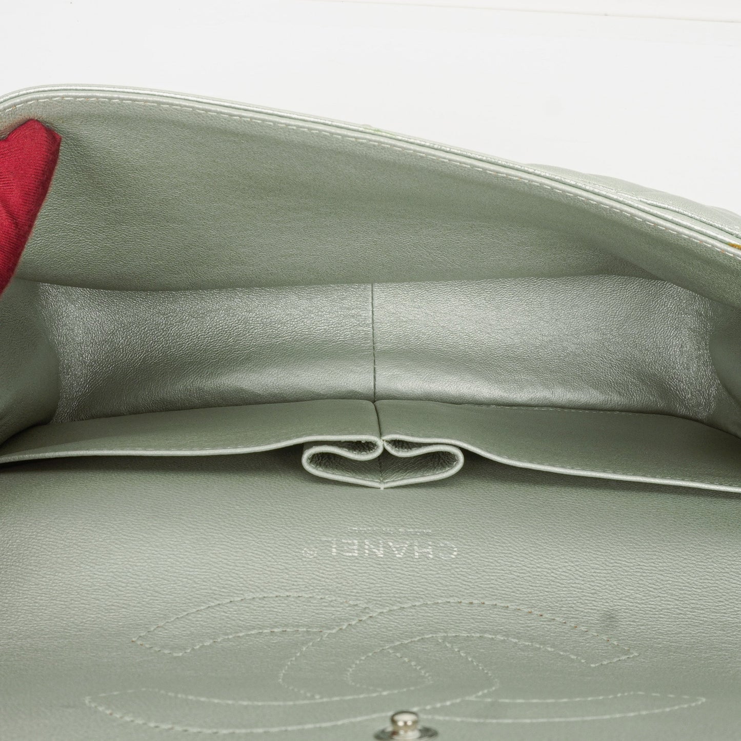 Chanel Classic Metallic Green Quilted Lambskin Jumbo Double Flap Bag