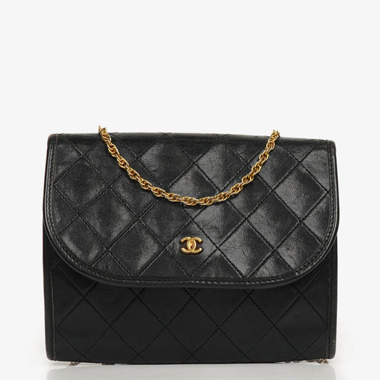 Chanel Black Mini Flap Bag Quilted Lambskin With 24K Gold-Plated Hardware