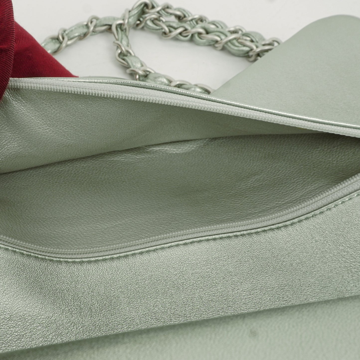 Chanel Classic Metallic Green Quilted Lambskin Jumbo Double Flap Bag