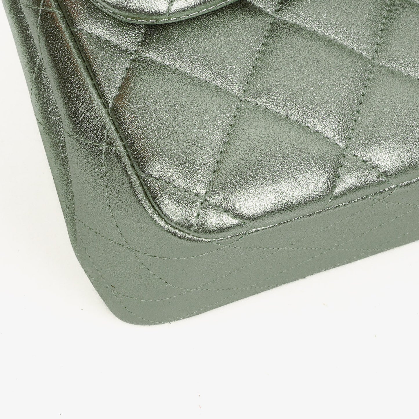 Chanel Classic Metallic Green Quilted Lambskin Jumbo Double Flap Bag