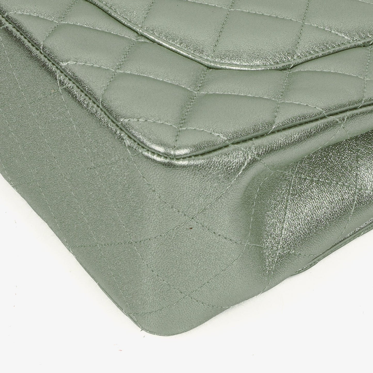 Chanel Classic Metallic Green Quilted Lambskin Jumbo Double Flap Bag