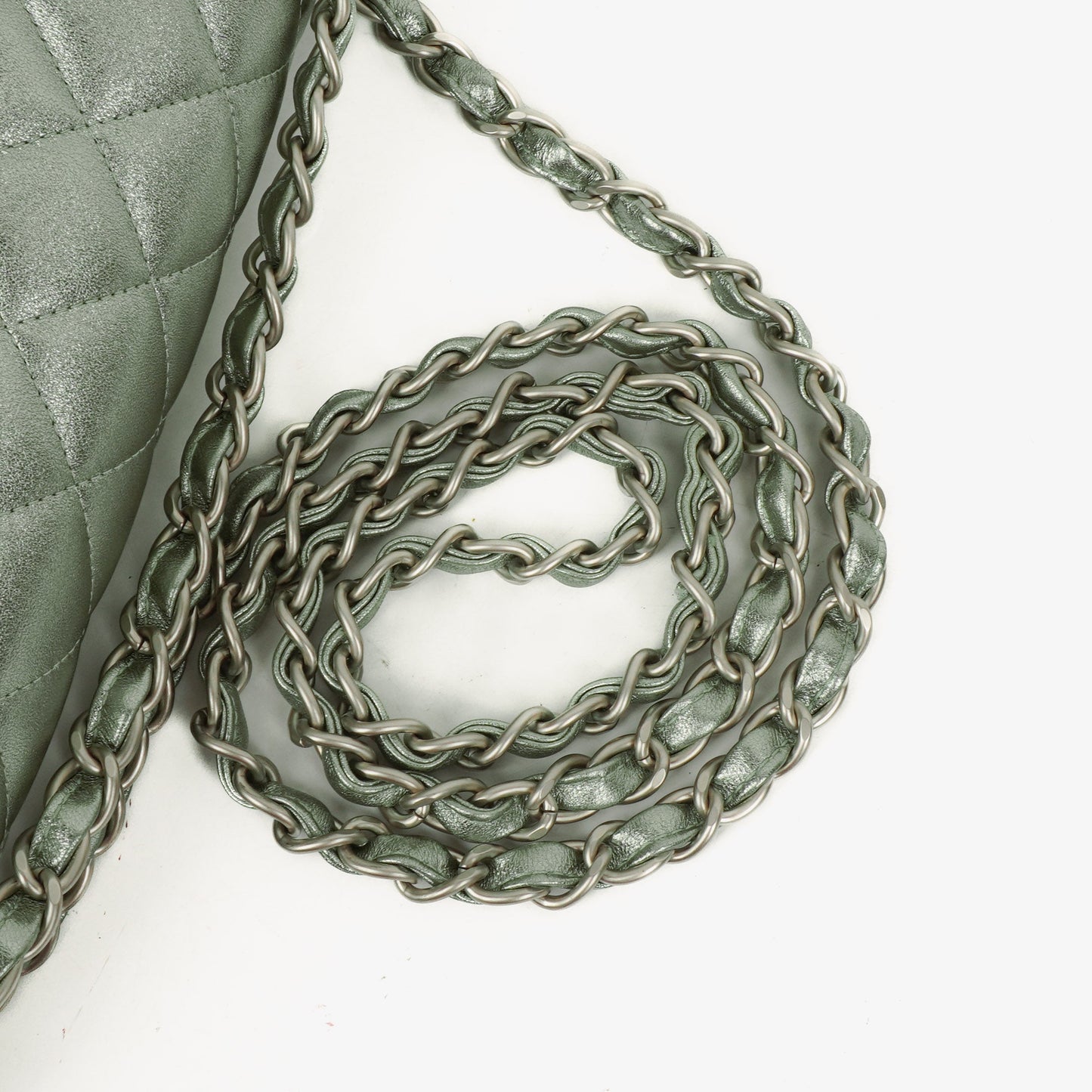 Chanel Classic Metallic Green Quilted Lambskin Jumbo Double Flap Bag