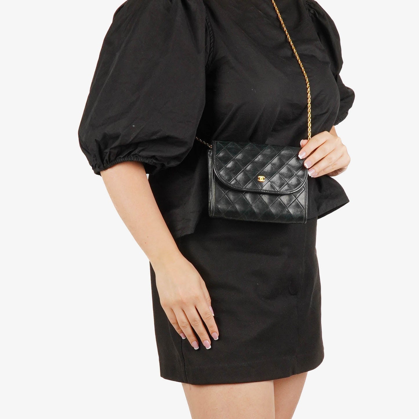 Chanel Black Mini Flap Bag Quilted Lambskin With 24K Gold-Plated Hardware