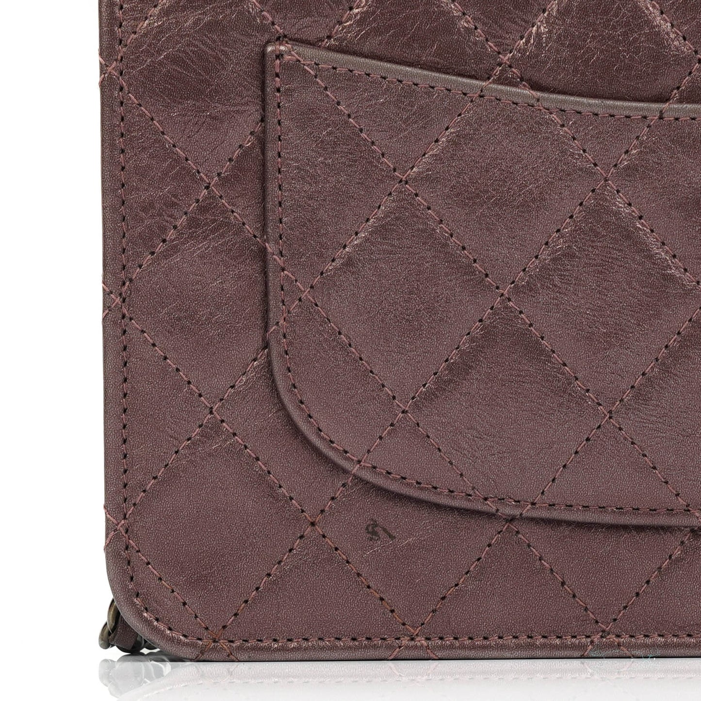 Chanel 2.55 Reissue Wallet on Chain WOC in Purple Quilted Aged Metallic Calfskin