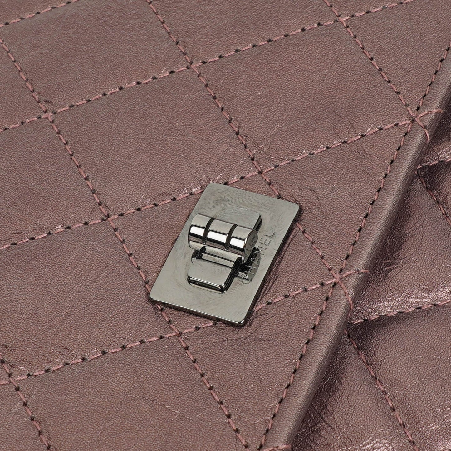 Chanel 2.55 Reissue Wallet on Chain WOC in Purple Quilted Aged Metallic Calfskin