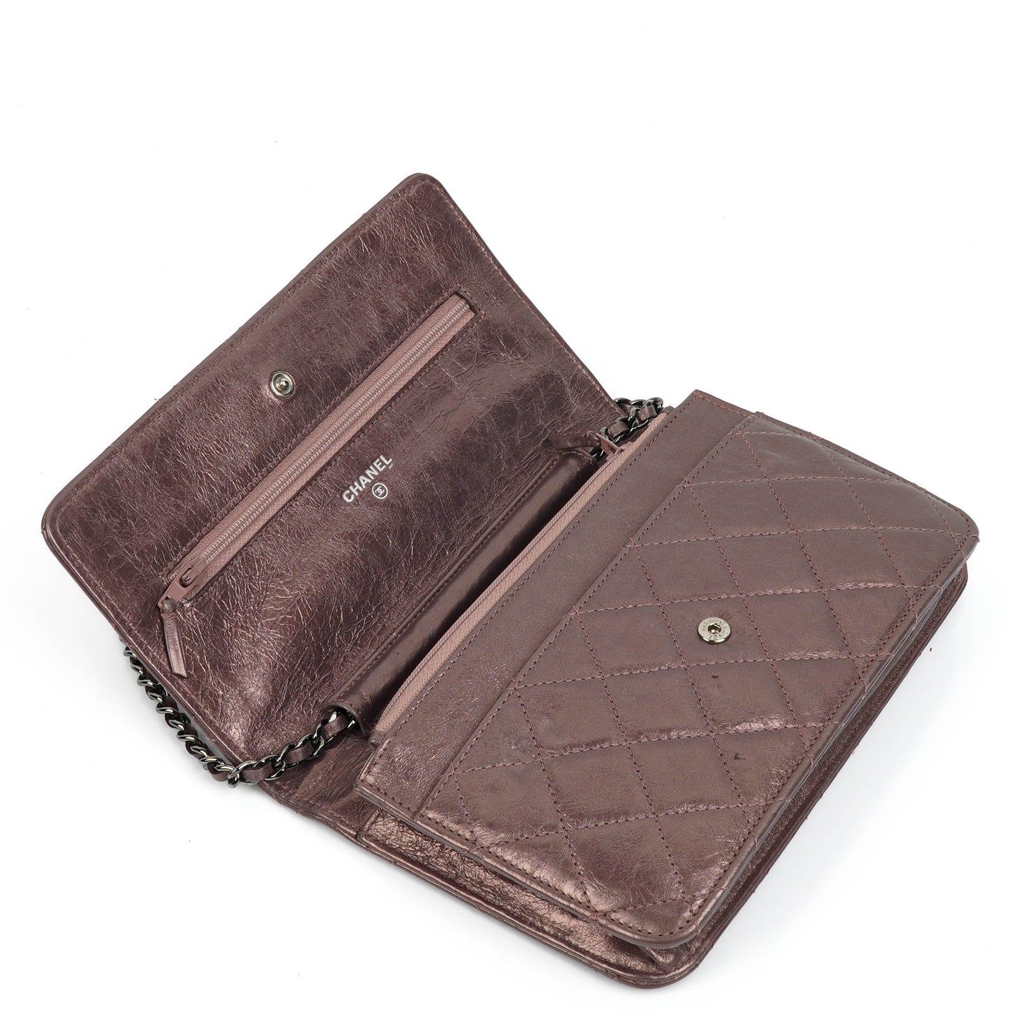 Chanel 2.55 Reissue Wallet on Chain WOC in Purple Quilted Aged Metallic Calfskin