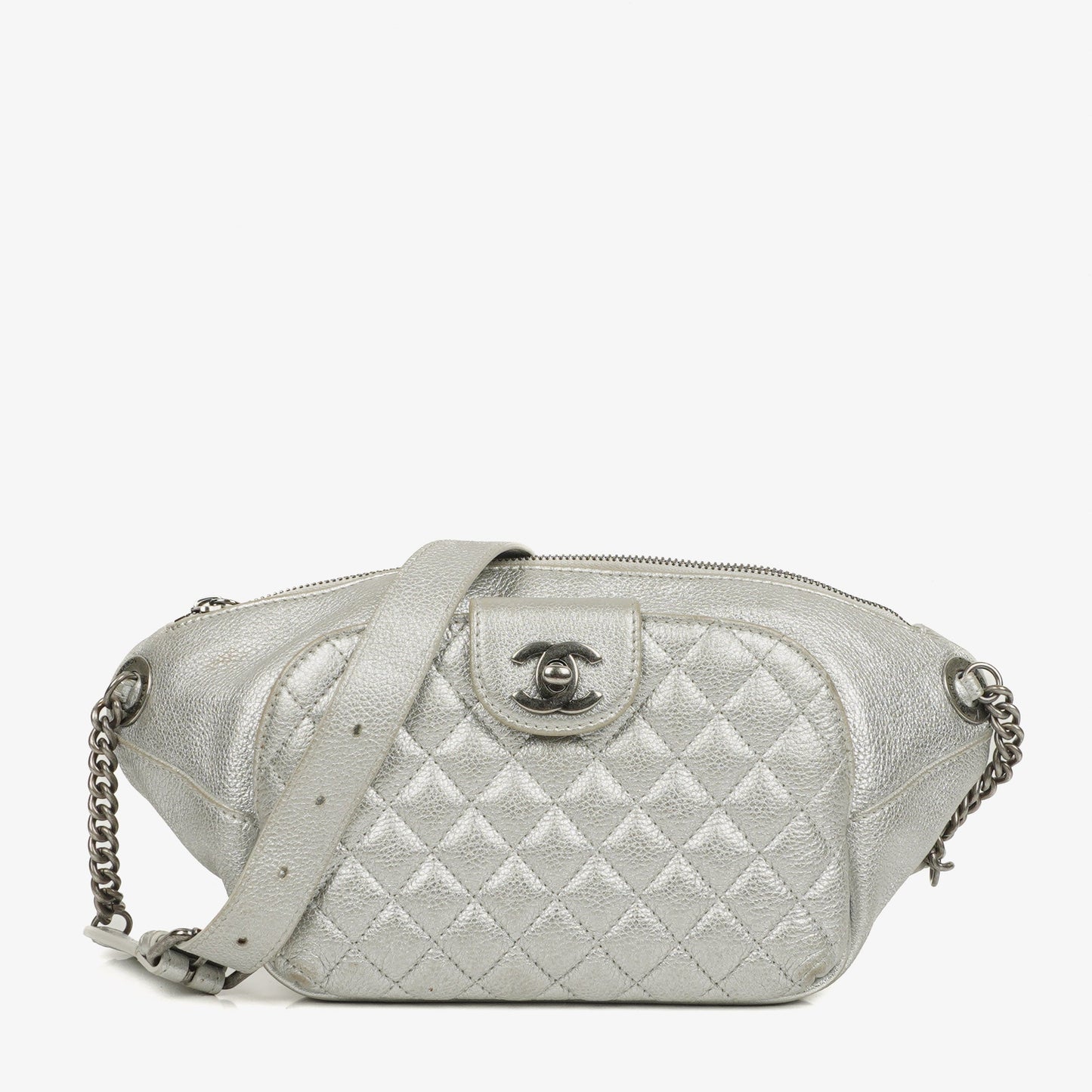 Chanel Silver Metallic Grained Calfskin Casual Rock Waist Bag