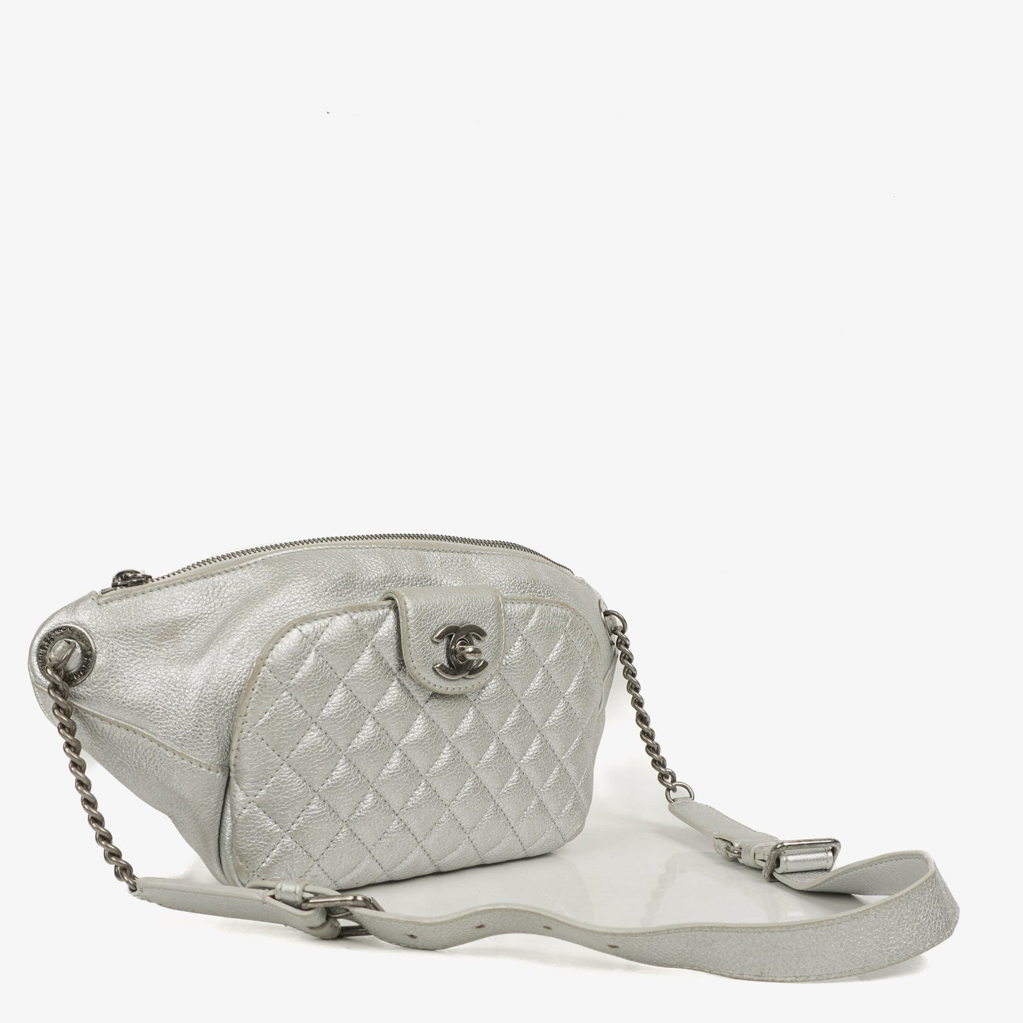 Chanel Silver Metallic Grained Calfskin Casual Rock Waist Bag