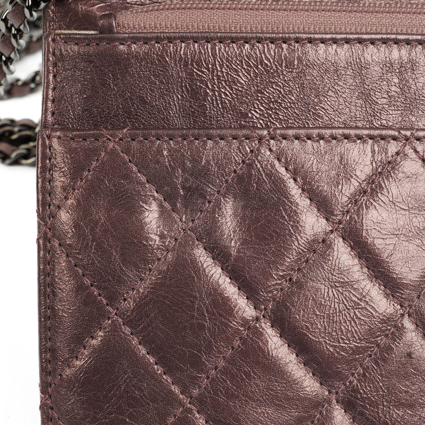 Chanel 2.55 Reissue Wallet on Chain WOC in Purple Quilted Aged Metallic Calfskin