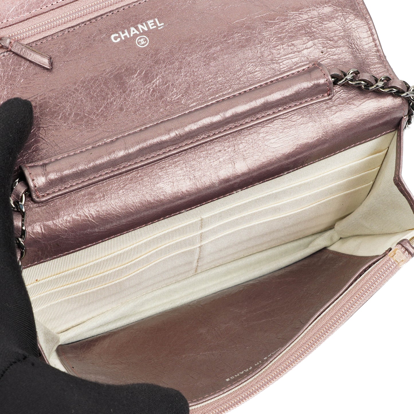 Chanel 2.55 Reissue Wallet on Chain WOC in Purple Quilted Aged Metallic Calfskin