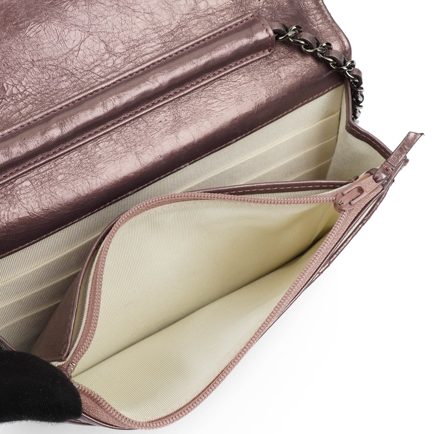 Chanel 2.55 Reissue Wallet on Chain WOC in Purple Quilted Aged Metallic Calfskin