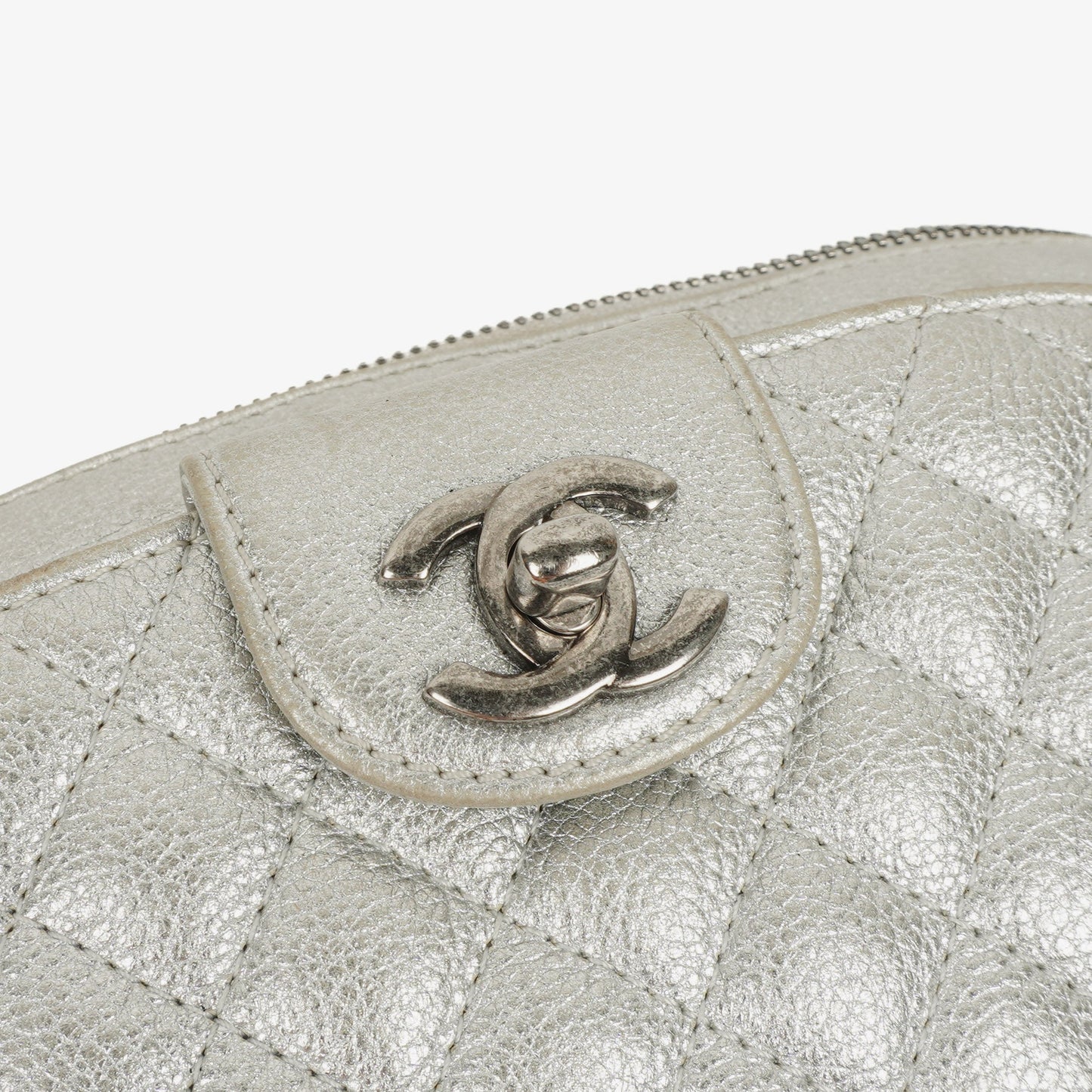 Chanel Silver Metallic Grained Calfskin Casual Rock Waist Bag