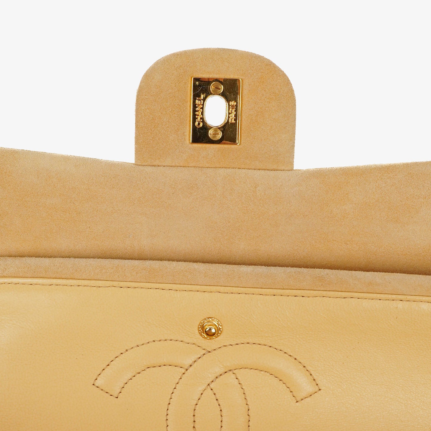 Chanel Medium Classic  Double Flap Bag Beige Suede 24K Gold-Plated Hardware