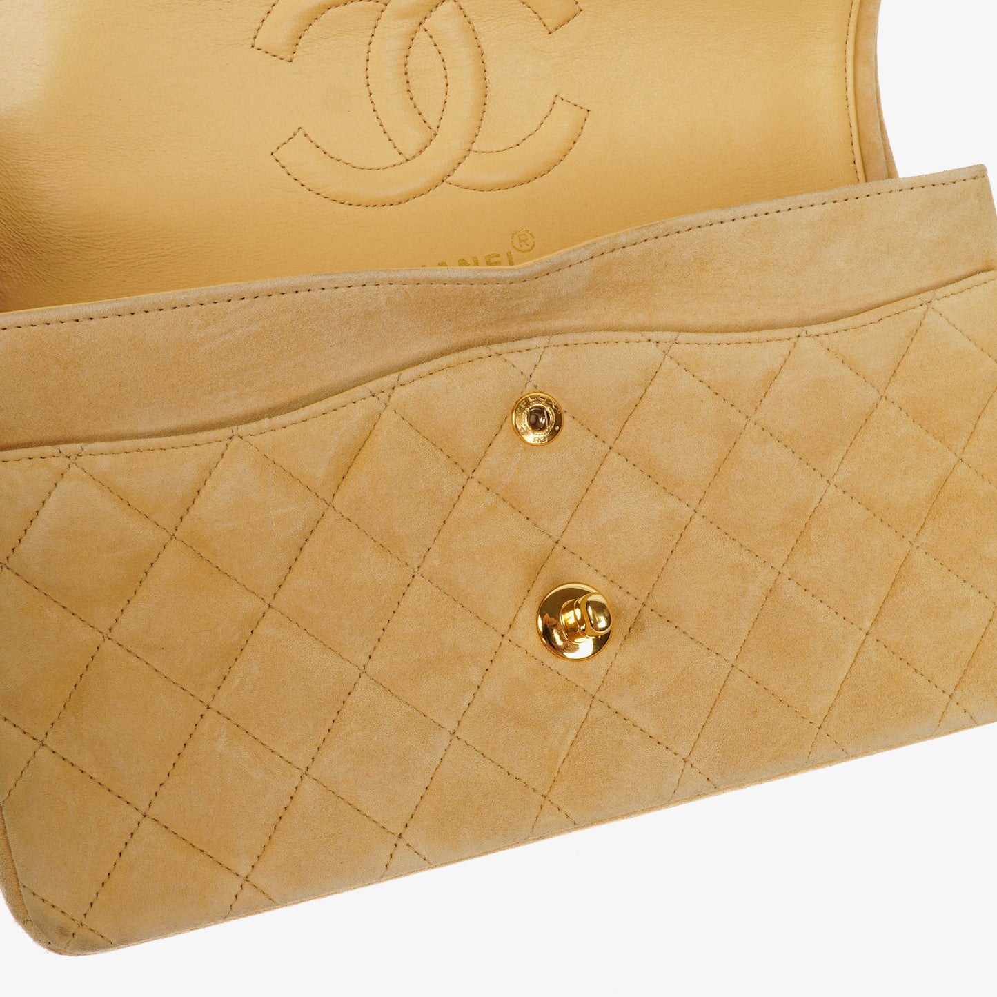 Chanel Medium Classic  Double Flap Bag Beige Suede 24K Gold-Plated Hardware