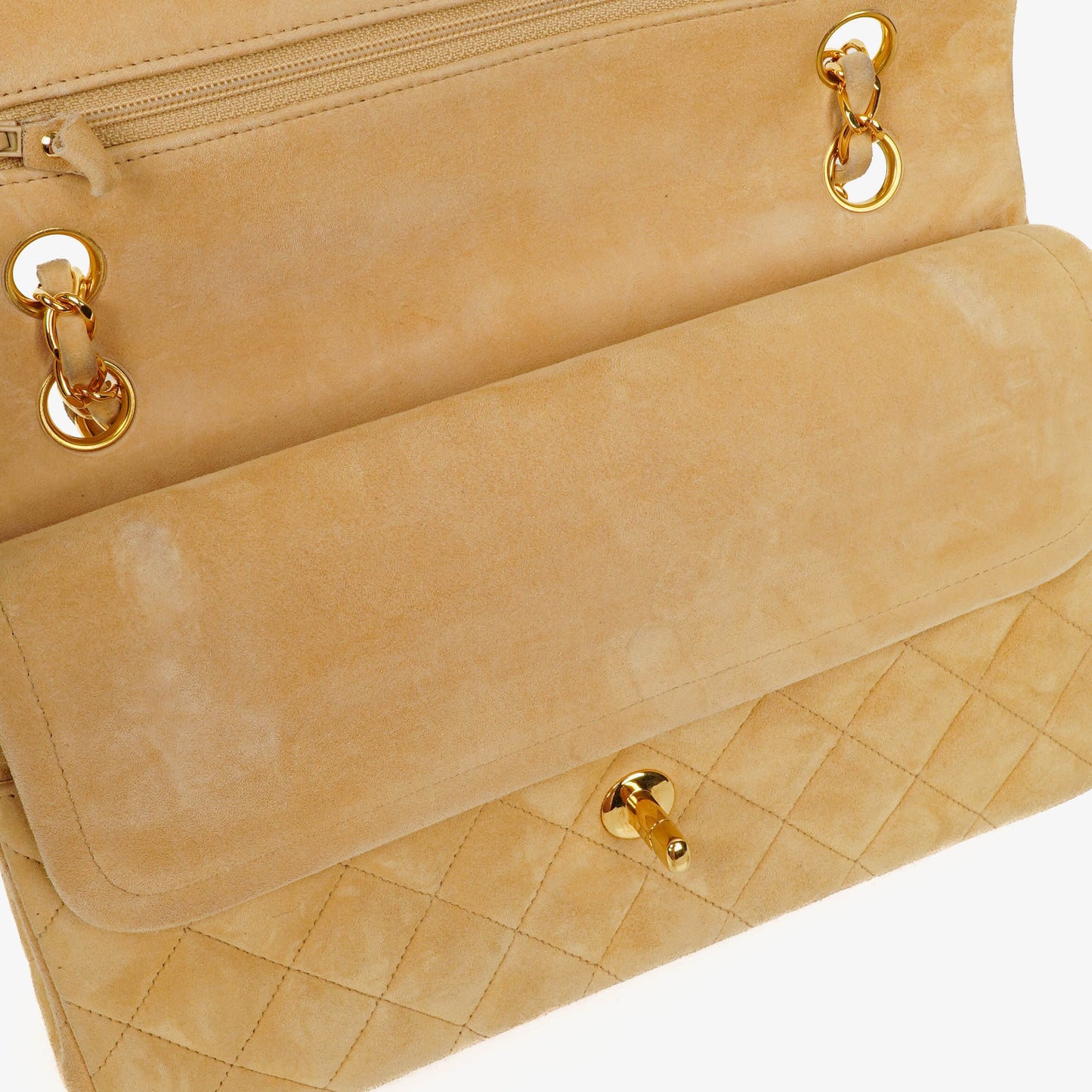 Chanel Medium Classic  Double Flap Bag Beige Suede 24K Gold-Plated Hardware