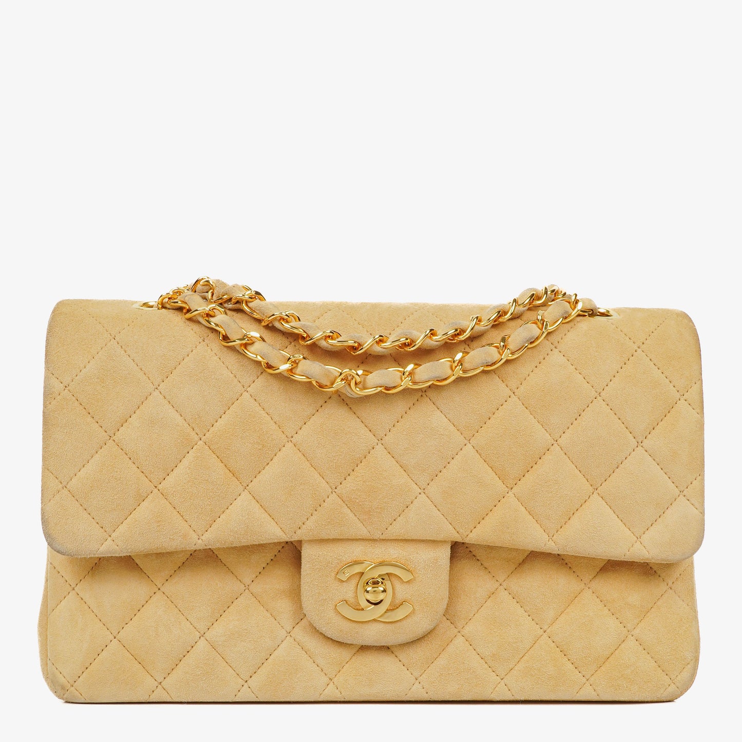 Chanel Medium Classic  Double Flap Bag Beige Suede 24K Gold-Plated Hardware