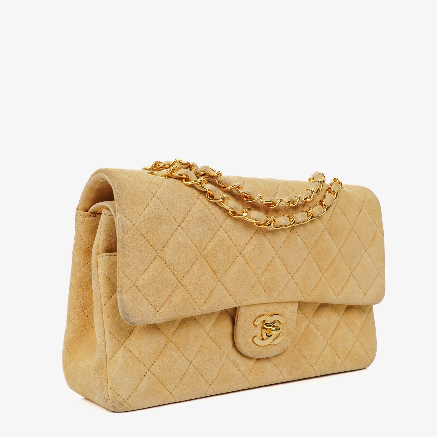 Chanel Medium Classic  Double Flap Bag Beige Suede 24K Gold-Plated Hardware