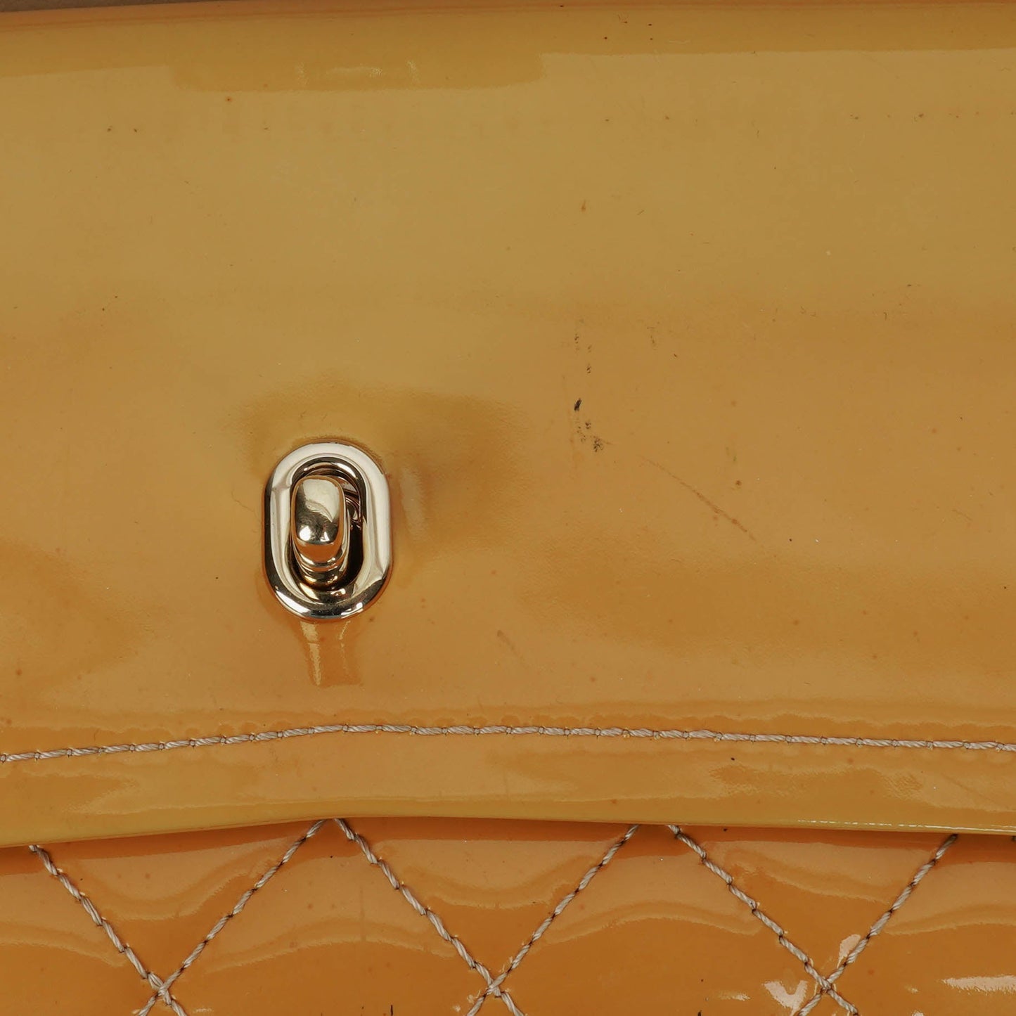 Chanel Double Flap Bag Yellow Quilted Patent Leather With Silver-Tone Hardware