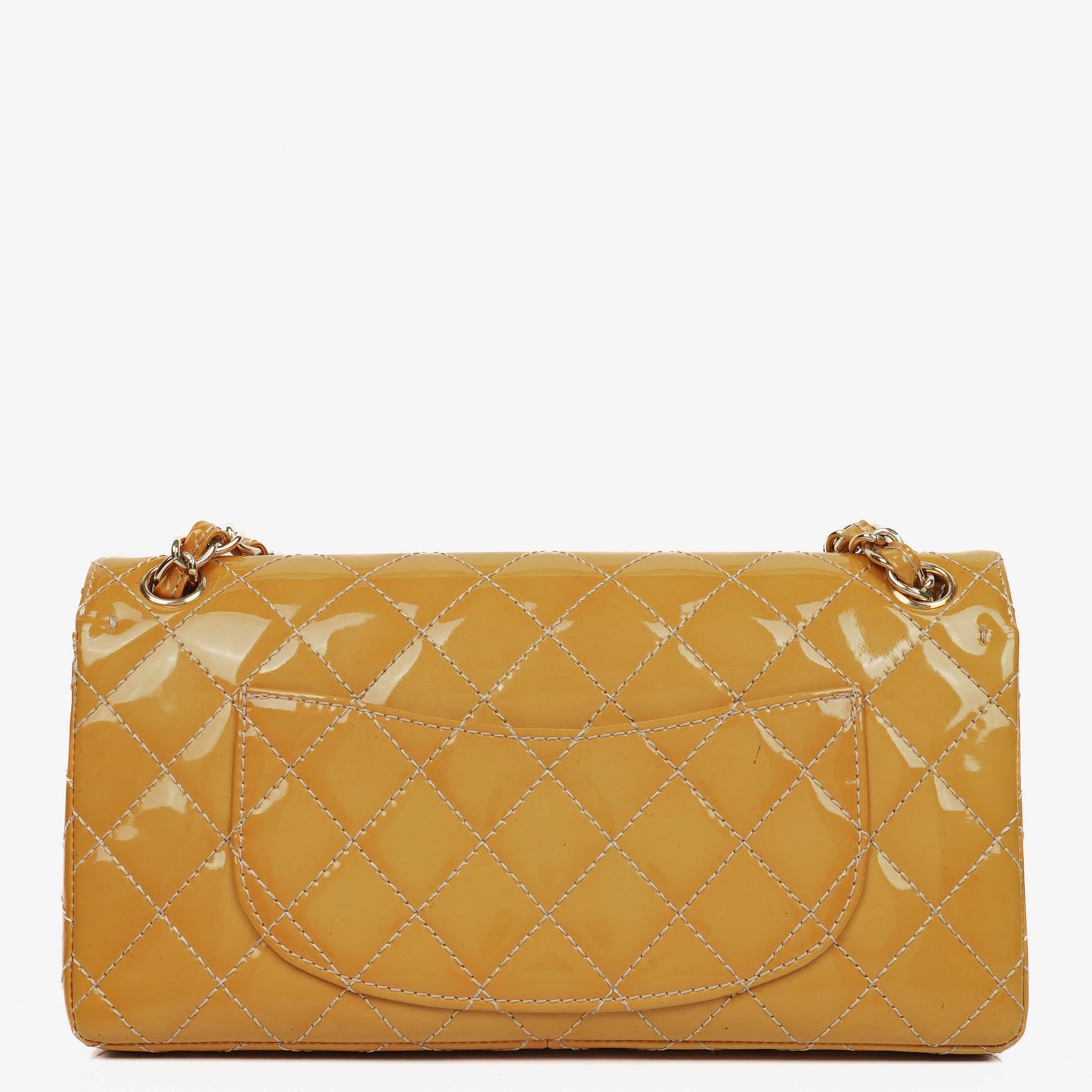 Chanel Double Flap Bag Yellow Quilted Patent Leather With Silver-Tone Hardware