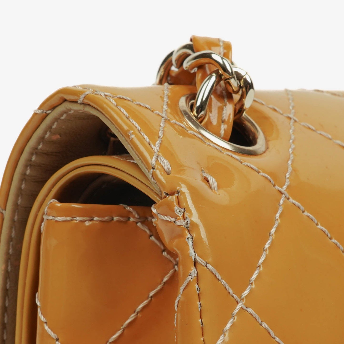 Chanel Double Flap Bag Yellow Quilted Patent Leather With Silver-Tone Hardware