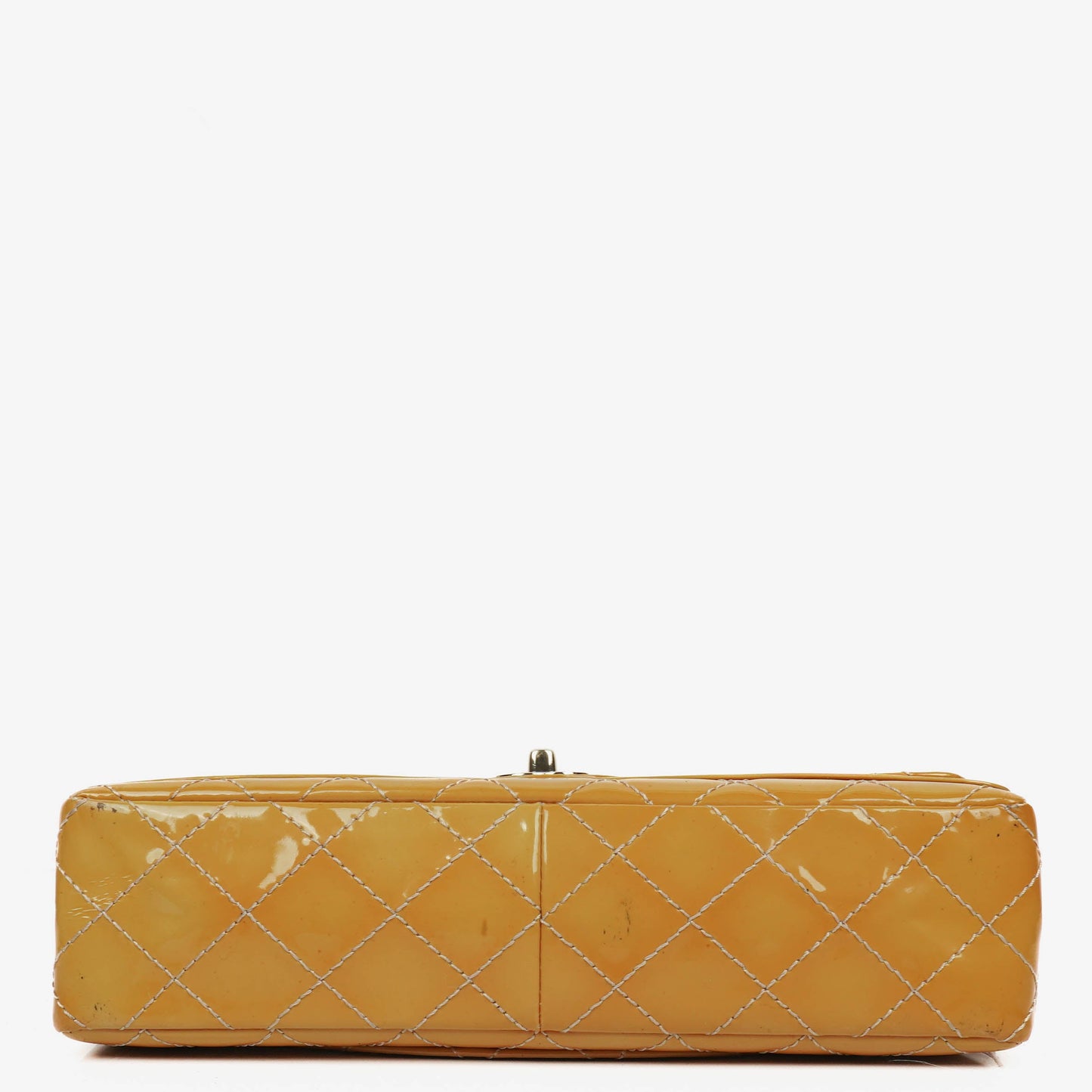 Chanel Double Flap Bag Yellow Quilted Patent Leather With Silver-Tone Hardware