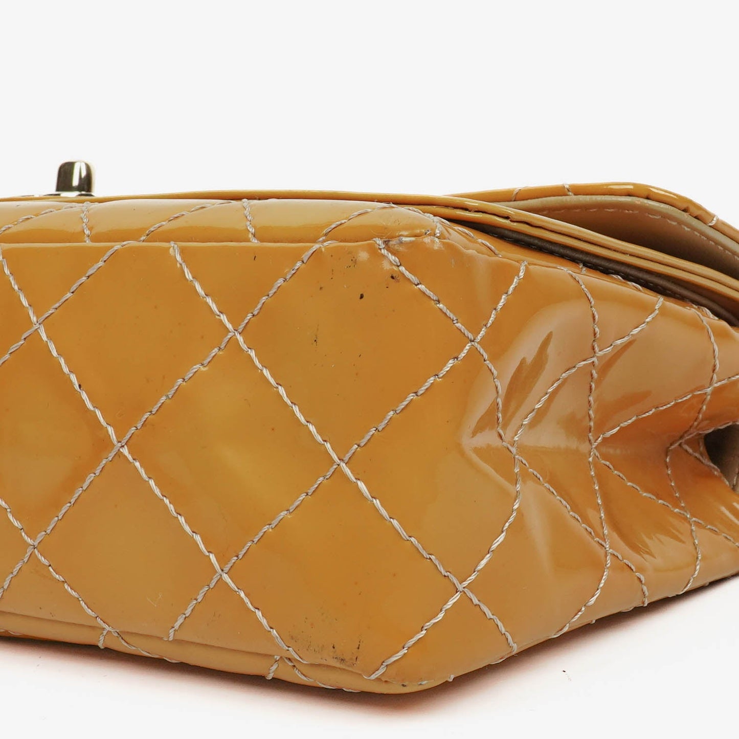 Chanel Double Flap Bag Yellow Quilted Patent Leather With Silver-Tone Hardware