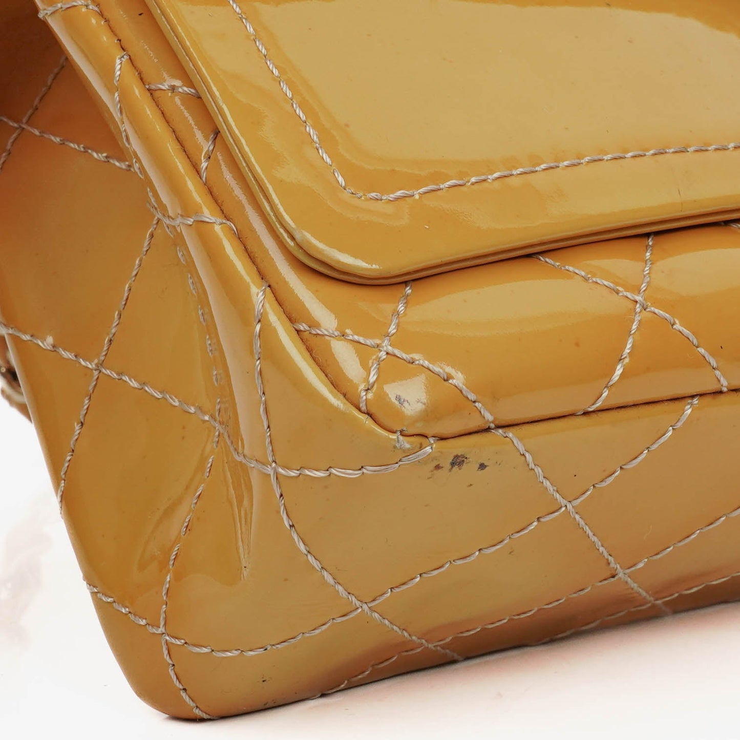 Chanel Double Flap Bag Yellow Quilted Patent Leather With Silver-Tone Hardware