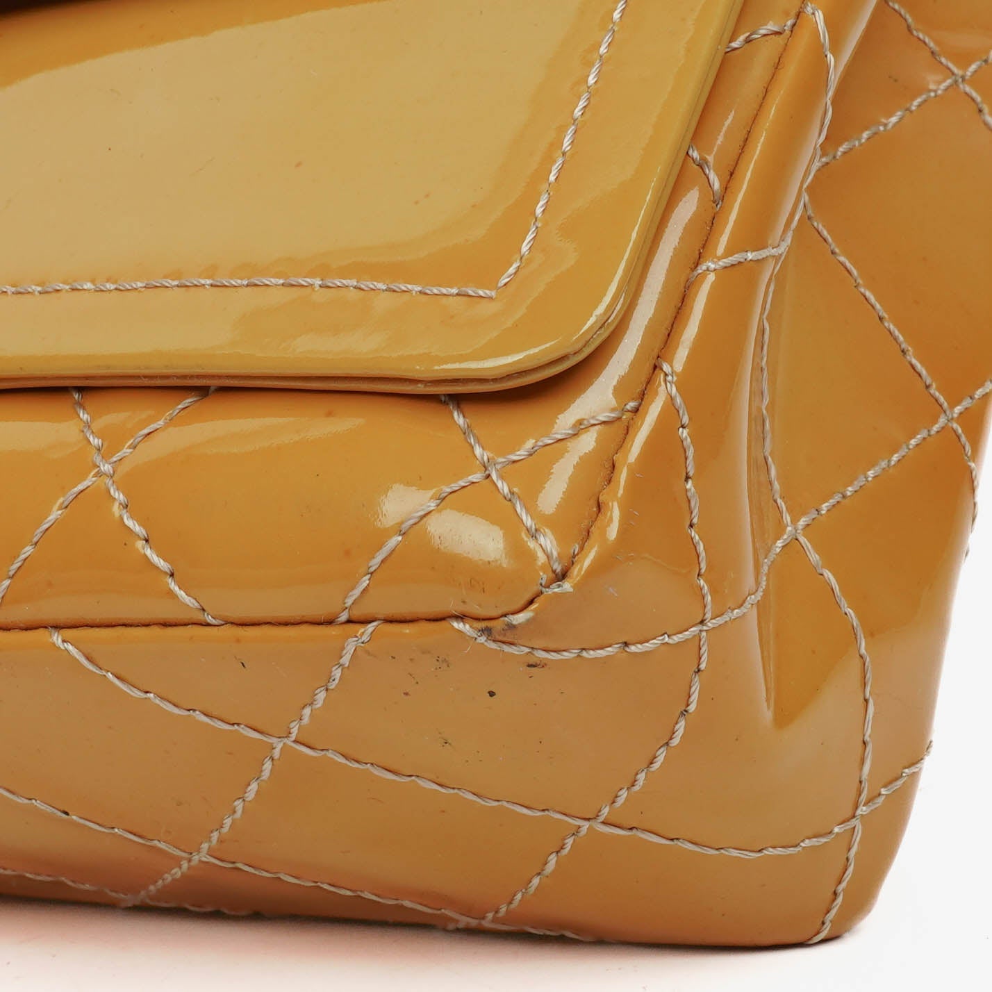 Chanel Double Flap Bag Yellow Quilted Patent Leather With Silver-Tone Hardware