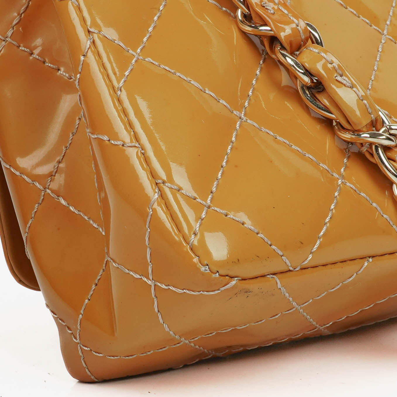 Chanel Double Flap Bag Yellow Quilted Patent Leather With Silver-Tone Hardware