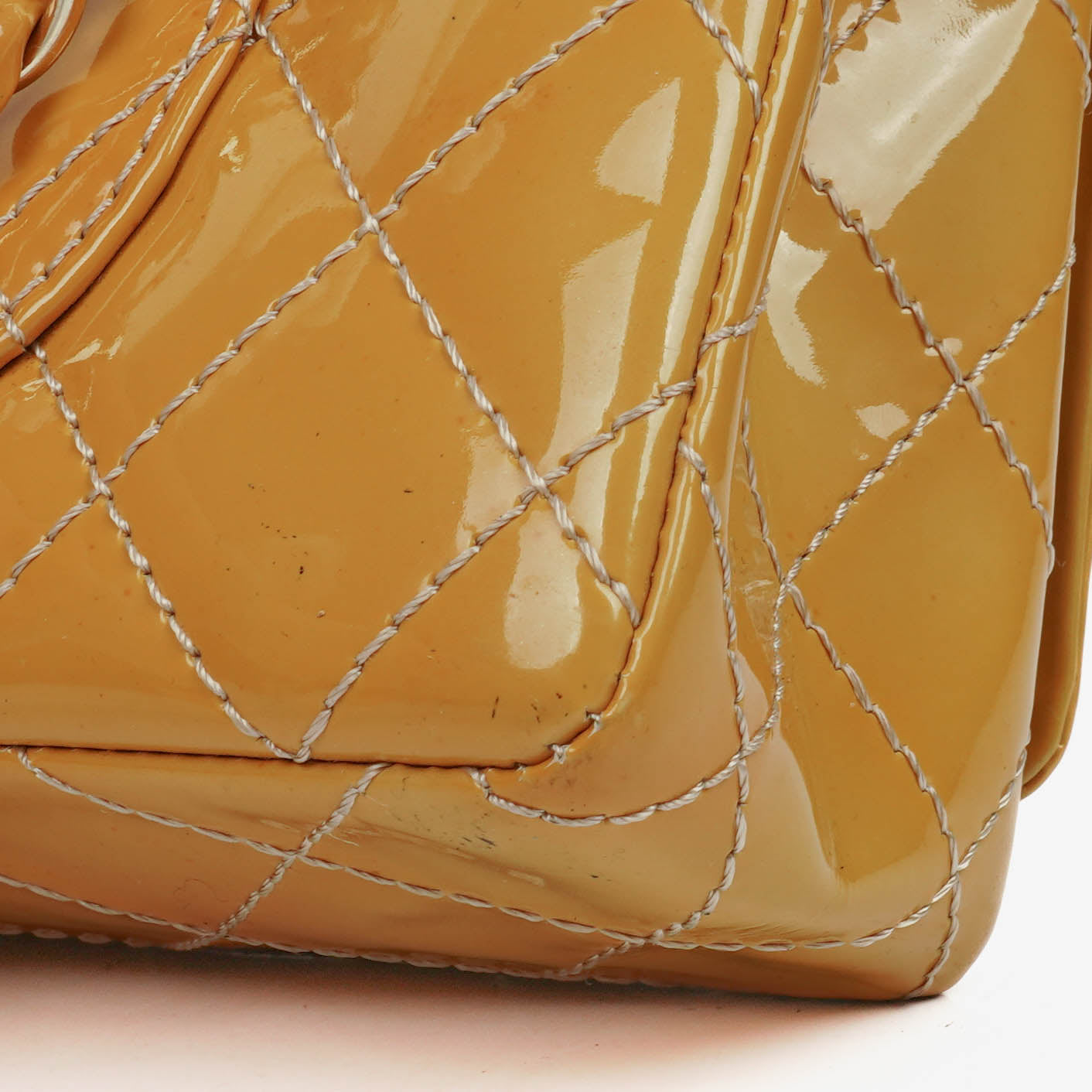 Chanel Double Flap Bag Yellow Quilted Patent Leather With Silver-Tone Hardware