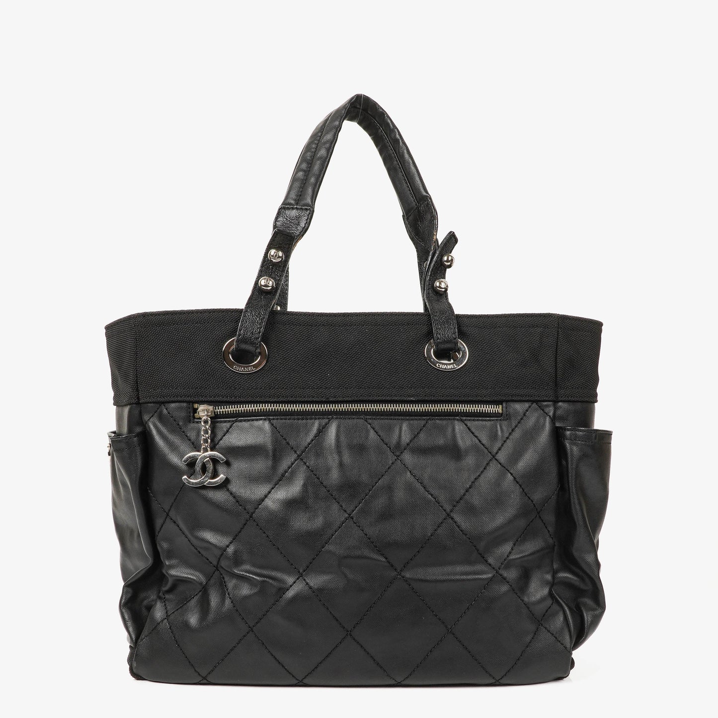 Chanel Paris-Biarritz Black Quilted Coated Canvas Grand Shopping Tote Bag