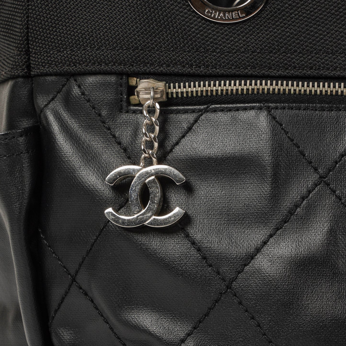 Chanel Paris-Biarritz Black Quilted Coated Canvas Grand Shopping Tote Bag