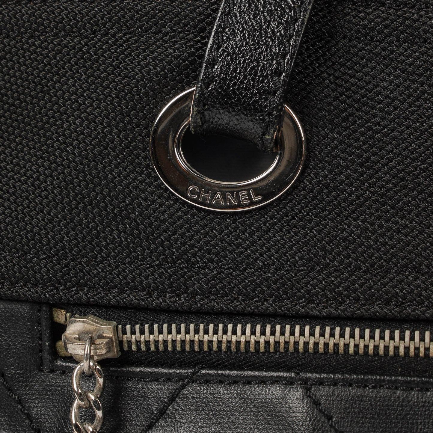 Chanel Paris-Biarritz Black Quilted Coated Canvas Grand Shopping Tote Bag