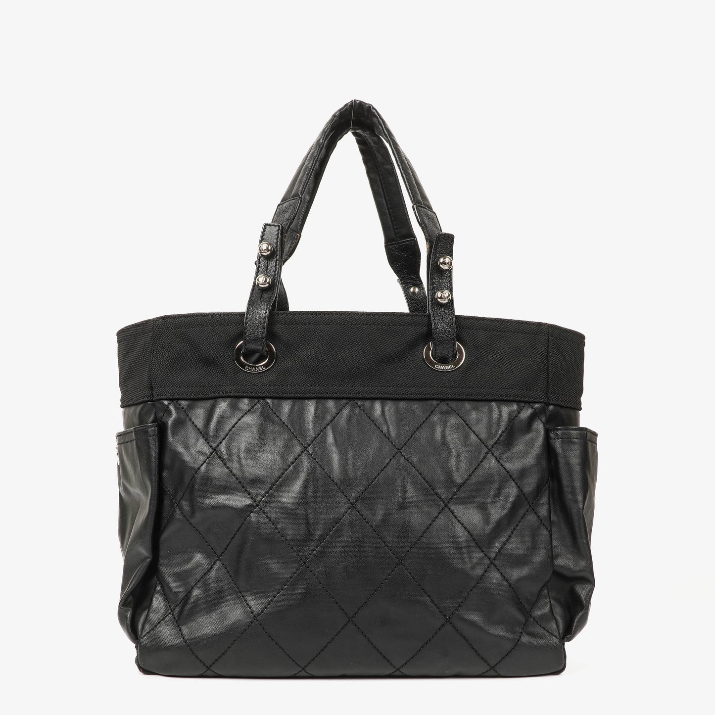 Chanel Paris-Biarritz Black Quilted Coated Canvas Grand Shopping Tote Bag