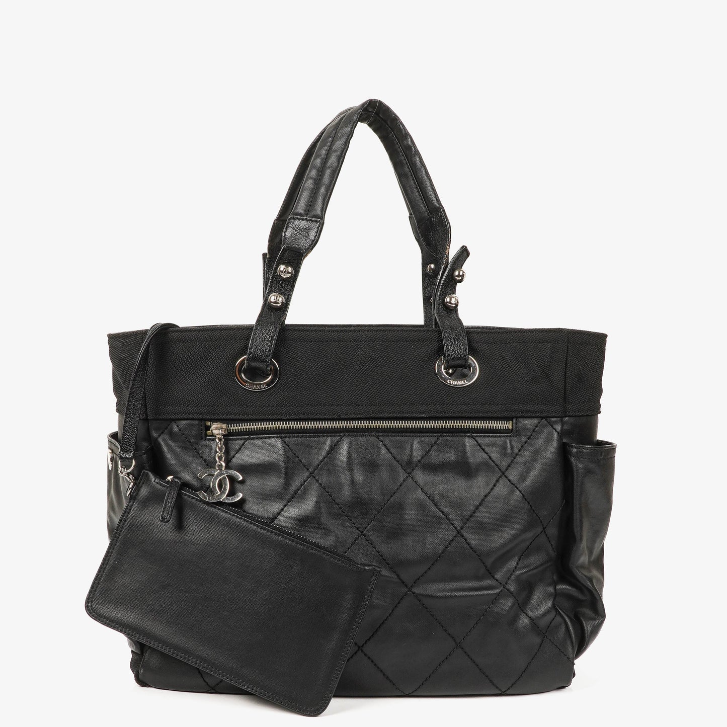 Chanel Paris-Biarritz Black Quilted Coated Canvas Grand Shopping Tote Bag