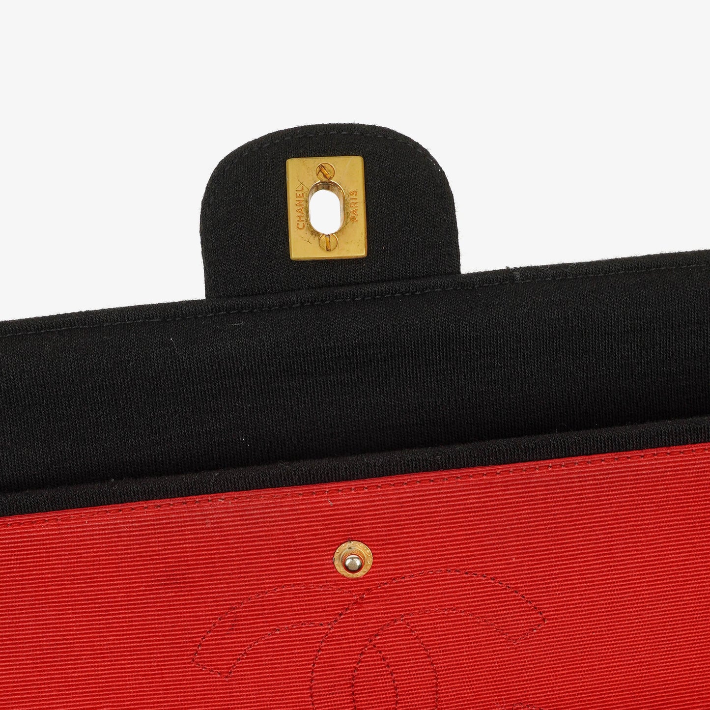 Chanel Medium Classic Double Flap Bag Black Quilted Jersey With 24K Gold-Plated Hardware
